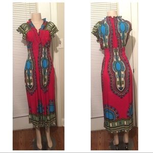 Red stretch dashiki print dress